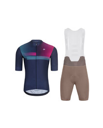 HOLOKOLO Cycling short sleeve jersey and shorts - SPECTRO - brown/blue